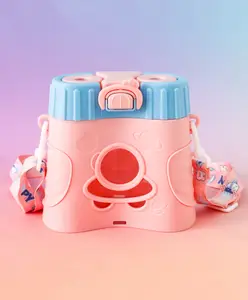 Fab N Funky Cute Binocular Design Kids Straw Water Bottle 580 ml Pink| BPA Free| Leak-Resistant| Freezer Safe| Sipper Bottle with Straw & Adjustable Strap for Boys & Girls