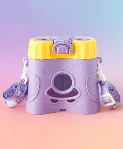 Fab N Funky Cute Binocular Design Kids Straw Water Bottle 580 ml Purple| BPA Free| Leak-Resistant| Freezer Safe| Sipper Bottle with Straw & Adjustable Strap for Boys & Girls