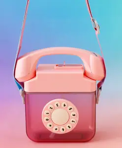 Fab N Funky Retro Dial Design Kids Water Bottle 400 ml - Pink| BPA Free Leak-Resistant Freezer Safe Sipper Bottle with Straw & Adjustable Strap| Lightweight School Bottle for Boys & Girls