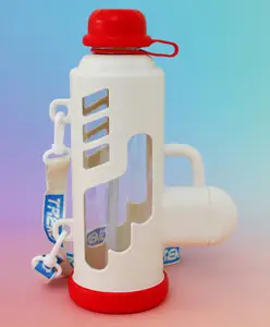 Fab N Funky Bazooka Style Kids Straw Water Bottle 680 ml - White| BPA Free| Freezer Safe & Leak-Resistant| School Sipper Bottle with Straw & Carry Strap for Boys & Girls