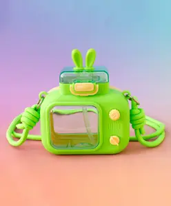 Fab N Funky Kids Straw Water Bottle with Sling Strap 600ml - Green| BPA-Free, Leak-Resistant & Freezer Safe| School Water Bottle for Boys & Girls