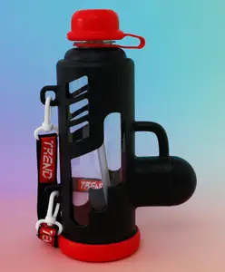 Fab N Funky Bazooka Style Kids Straw Water Bottle 680 ml - Black| BPA Free| Freezer Safe & Leak-Resistant| School Sipper Bottle with Straw & Carry Strap for Boys & Girls