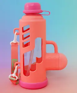 Fab N Funky Bazooka Style Kids Straw Water Bottle 680 ml - Pink| BPA Free| Freezer Safe & Leak-Resistant| School Sipper Bottle with Straw & Carry Strap for Boys & Girls