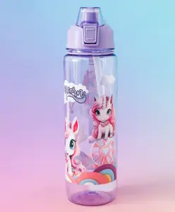 Fab N Funky Unicorn Kids Straw Sipper Bottle 1000 ml - Purple| Bottle for School, Travel & Sports| Freezer-Safe| BPA-Free| Leak resistant| School Water Bottle for Boys & Girls| Stylish Flip Lid