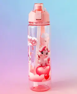 Fab N Funky Unicorn Kids Straw Sipper Bottle 1000 ml - Pink| Bottle for School, Travel & Sports| Freezer-Safe| BPA-Free| Leak resistant| School Water Bottle for Boys & Girls| Stylish Flip Lid