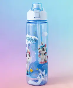 Fab N Funky Unicorn Kids Straw Sipper Bottle 1000 ml - Blue| Bottle for School, Travel & Sports| Freezer-Safe| BPA-Free| Leak resistant| School Water Bottle for Boys & Girls| Stylish Flip Lid