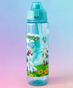 Fab N Funky Unicorn Kids Straw Sipper Bottle 1000 ml - Green| Bottle for School, Travel & Sports| Freezer-Safe| BPA-Free| Leak resistant| School Water Bottle for Boys & Girls| Stylish Flip Lid
