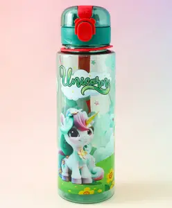 Fab N Funky Unicorn Kids Sipper Bottle 700 ml - Green| BPA-Free| Leak Proof Water Bottle for Travel & Sports| Easy Flip Cap with Lock| Freezer Safe| School Bottle for Boys & Girls