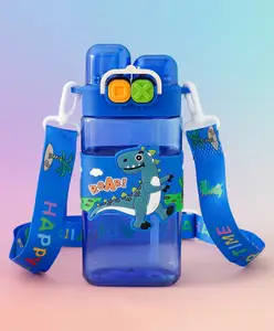 Fab N Funky Dino Kids Straw Water Bottle 550 ml - Blue| Dual Drinking Option (Straw & Spout)| Leak-Resistant| BPA Free & Freezer Safe| Sipper Bottle for School & Travel for Boys & Girls