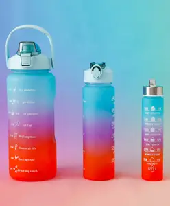 Fab N Funky Motivational Gradient Sports Water Bottle Combo - Pack of 3 (2000ml + 900ml + 300ml) - Blue & Orange| Time Marker| Leak-Resistant| Freezer-Safe| Stylish Bottles| for School, Gym & Travel