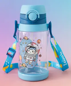 Fab N Funky Space Astronaut Print Kids Straw Sipper Bottle 500 ml - Blue| BPA-Free| Leak resistant| School Water Bottle for Boys & Girls| Stylish Flip Lid| Straw & Shoulder Strap