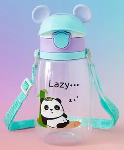 Fab N Funky Panda Ease Kids Straw Sipper Bottle 500 ml Light Blue & Green| Cute Bear-Ear Flip Lid| BPA Free| Ideal for School, Home & Travel| School-Going Boys & Girls| Lightweight & Leak Resistant