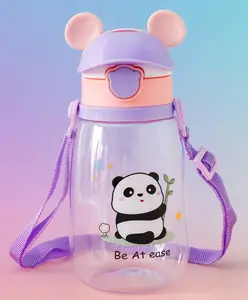 Fab N Funky Panda Ease Kids Straw Sipper Bottle 500 ml Pink & Purple| Cute Bear-Ear Flip Lid| BPA Free| Ideal for School, Home & Travel| School-Going Boys & Girls| Lightweight & Leak Resistant