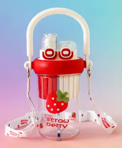 Fab N Funky 2-in-1 Non-Mixing Kids School Water Bottle 600 ml with In-Built Infuser Two Separate Drink Compartments | Straw & Spout | Leak-Resistant | BPA Free | Red