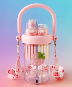 Fab N Funky 2-in-1 Non-Mixing Kids School Water Bottle 600 ml with In-Built Infuser Two Separate Drink Compartments | Straw & Spout | Leak-Resistant | BPA Free | Red