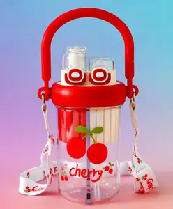 Fab N Funky 2-in-1 Non-Mixing Kids School Water Bottle 600 ml with In-Built Infuser Two Separate Drink Compartments | Straw & Spout | Leak-Resistant | BPA Free | Red