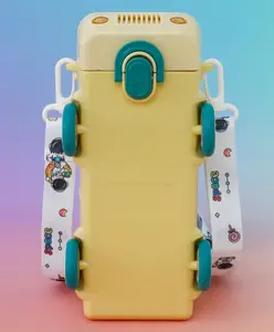 Fab N Funky Bus-Shaped Kids Water Bottle 560 ml with Straw & Spout Lid -Yellow | Leak-Resistant BPA Free Freezer Safe Sipper Bottle for School & Travel