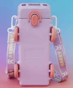 Fab N Funky Bus-Shaped Kids Water Bottle 560 ml with Straw & Spout Lid - Purple | Leak-Resistant BPA Free Freezer Safe Sipper Bottle for School & Travel