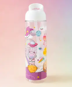 Fab N Funky Space Theme Kids Straw Water Bottle 700 ml with Flip Spout - White| Leak-Resistant| BPA Free & Freezer Safe| Sipper Bottle for School & Travel for Boys & Girls