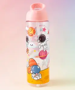 Fab N Funky Space Theme Kids Straw Water Bottle 700 ml with Flip Spout - Pink| Leak-Resistant| BPA Free & Freezer Safe| Sipper Bottle for School & Travel for Boys & Girls