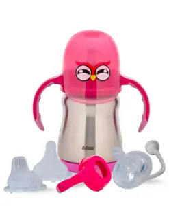 Adore Elegance- 3 Stage Stainless Steel Character Hood Feeding Bottle with Twin Handle 150ml Pink