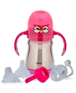 Adore Elegance- 3 Stage Stainless Steel Character Hood Feeding Bottle with Twin Handle 250ml Pink