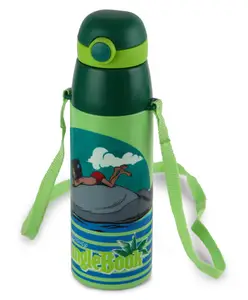 Cello Kidzbee Series Orb Jungle Book Inner Steel Insulated Water Bottle with 3D Printed Touch & Feel Sticker Green - 380 ml