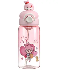 SCHOOLISH 700ml cartoon pattern student plastic cup school water cup cute sports straw cup- PACK OF 1- COLOR MAY VARY