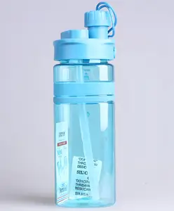 SCHOOLISH 600ml Dual Drink square Portable Reusable Fitness Sports Transparent Plastic Water Cup with Lifting Rope- PACK OF 1- COLOR MAY VARY