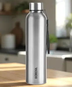 Borosil Laguna Stainless Steel Made in India Single Wall Water Bottle for Office, School, College & Gym 1000 ml - Silver