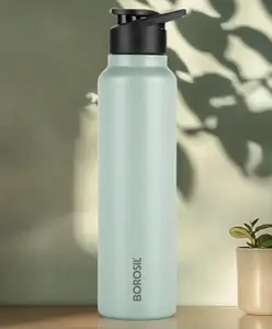 Borosil Sipfresh Stainless Steel Single Wall Water Bottle for Office School College & Gym 1 Year Warranty Mint - 1000 ml