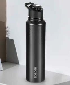 Borosil Sipfresh Stainless Steel Single Wall Water Bottle for Office School College & Gym 1 Year Warranty Mint Black - 1000 ml