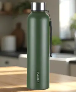 Borosil Laguna Stainless Steel Made in India Single Wall Water Bottle for Office School College & Gym Green - 1000 ml