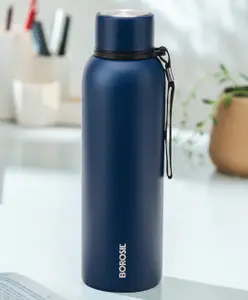 Borosil Trek Made in India 20 Hrs Hot & 24 Hrs Cold Double Wall Vacuum Insulated Stainless Steel Bottle for Travel & Office Use, 1 Year Warranty Navy Blue - 850 ml