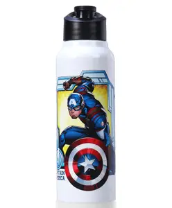 Play Nation Marvel Captain America Stainless Steel Water Bottle - 750ml| Leak Resistant| BPA Free| Rust Proof| Gifting for School Going Boys & Girls| Convenient Flip Cap| Ideal for Home and Outside Use