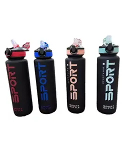 SCHOOLISH Plastic Sports Water Bottle 1L with Straw BPA Free Reusable Sports Water Bottle for Gym, Office, Workout - PACK OF 1 - COLOR MAY VARY