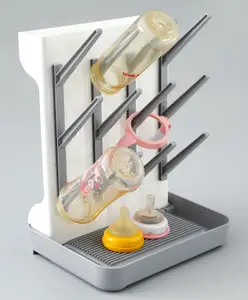 Fab N Funky Baby Bottle Drying Rack for 12 Bottles - White & Grey| BPA-Free| Drying & Storing Feeding Bottles & Accessories| with Drip Tray