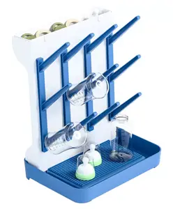 Fab N Funky Baby Bottle Drying Rack for 12 Bottles - White & Blue| BPA-Free| Drying & Storing Feeding Bottles & Accessories| with Drip Tray