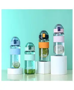 SCHOOLISH 720ML Plastic Water Bottle with Straw Sports PC Bottle Child Adult Outdoor Portable Bottle with Lid for Water Drinking - PACK OF 1 - COLOR MAY VARY