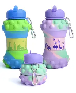 SCHOOLISH Collapsible Silicone Water Bottle Leak-Proof, BPA-Free, Soft & Durable, Foldable with Carabiner Hook | Dotted Design Perfect for School, Sports, Outdoor - PACK OF 1 - COLOR MAY VARY