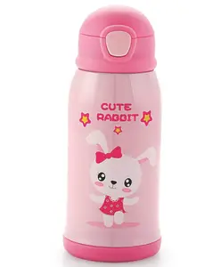 ATTRO Rawbest Star Kid Thermo Steel Water Bottle with Cleaning Tool & Bottle Cover & Sling To Easy Carry Pink - 550 ml (Design may vary)