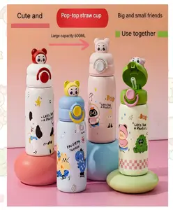 SCHOOLISH large-capacity (600ml) water bottles features adorable cartoon animal themes and is perfect for kids and adults- PACK OF 1 - COLOR MAY VARY