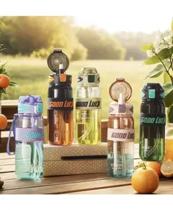 Sanjary Good Luck Leakproof Sports Water Bottle hydration bottle with a secure locking lid and built-in straw, perfect for school, gym, travel, and everyday use color design may vary - 850 ml