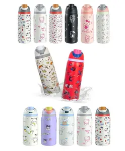 Sanjary Cartoon Stainless Steel Water Bottle Leak Proof Insulated Flask Cute Printed Sipper Bottle for Kids School Travel Daily Use 500ml+ pack of 1 color design may vary