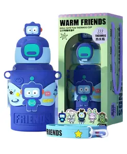 SCHOOLISH Cartoon Doll 450ml 316 Stainless Steel Insulated Thermos Flask for Children, Portable Straw Insulated Bottle- PACK OF 1 - BLUE