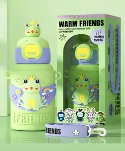 SCHOOLISH Cartoon Doll 450ml 316 Stainless Steel Insulated Thermos Flask for Children, Portable Straw Insulated Bottle- PACK OF 1 - GREEN