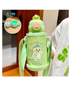 SCHOOLISH Kids Flask Stainless Steel Keeps Drinks Cool or hot for an Extra Long time Double Walled Vacuum Insulated Technology Leak Proof lid PP+ 304 SUS Pack of 1 Green - 500 ml