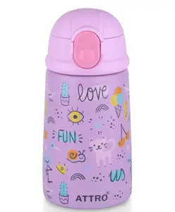 ATTRO Jolly Vacuum Insulated Stainless Steel Kids Water Bottle Pink - 330 ml