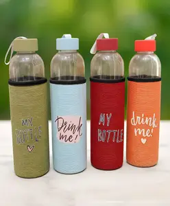 FLAZE Glass 750 ml Water Bottle with Grip & Strap Leak-Proof, Bottle for Office, Travel, School, Gym & Daily Use - PACK OF 1 - ( COLOR MAY VARY )