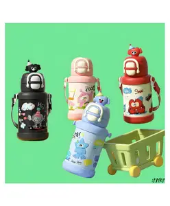 Flaze New Cartoon Double Drink 550 ml Stainless Steel Tumbler for Kids Cute Portable 316 Material Straw Cup for Hot & Cold Water- Pack of 1 - ( Color May Vary ) 550ml